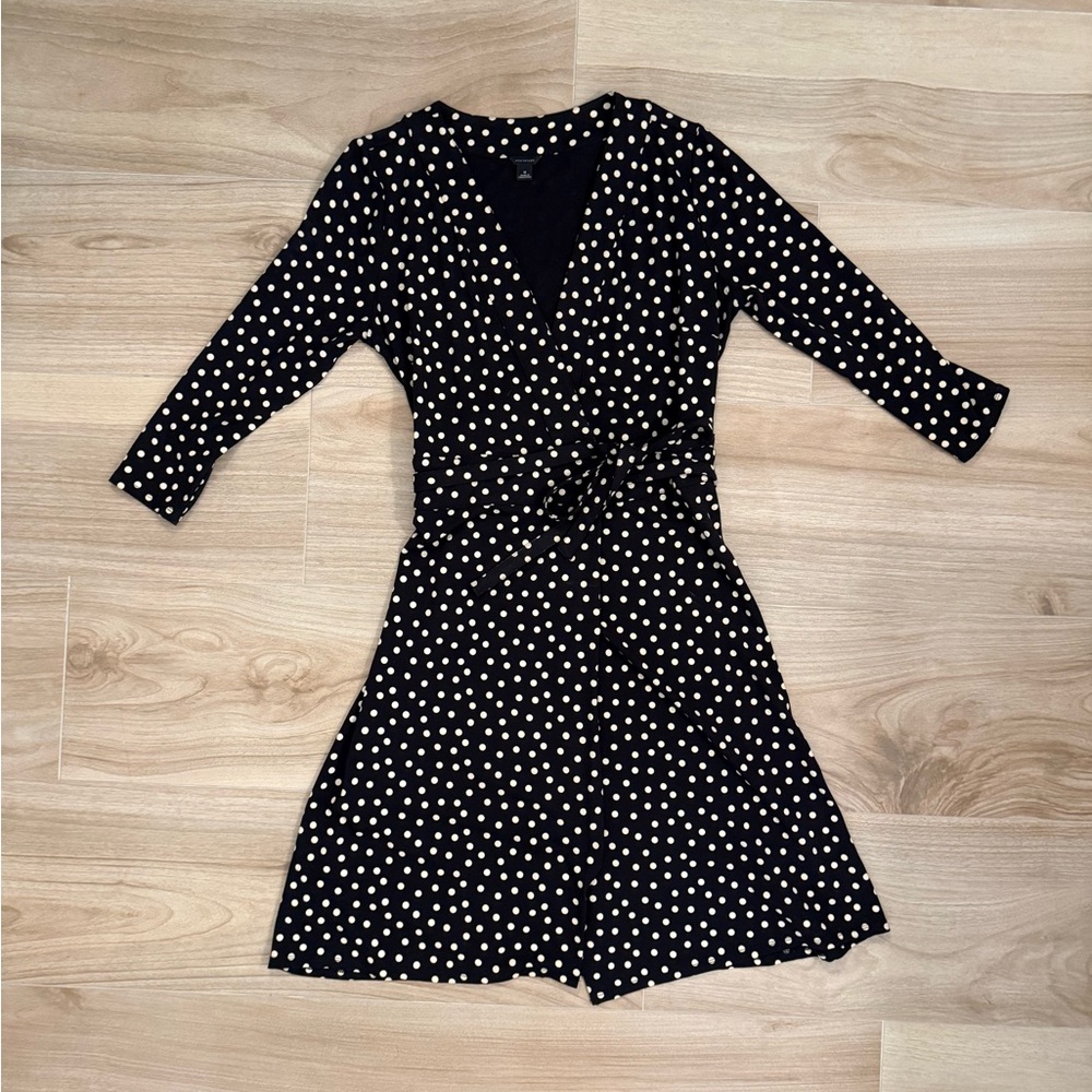 Ann Taylor Black and White Polka Dot 3/4 Sleeve Dress